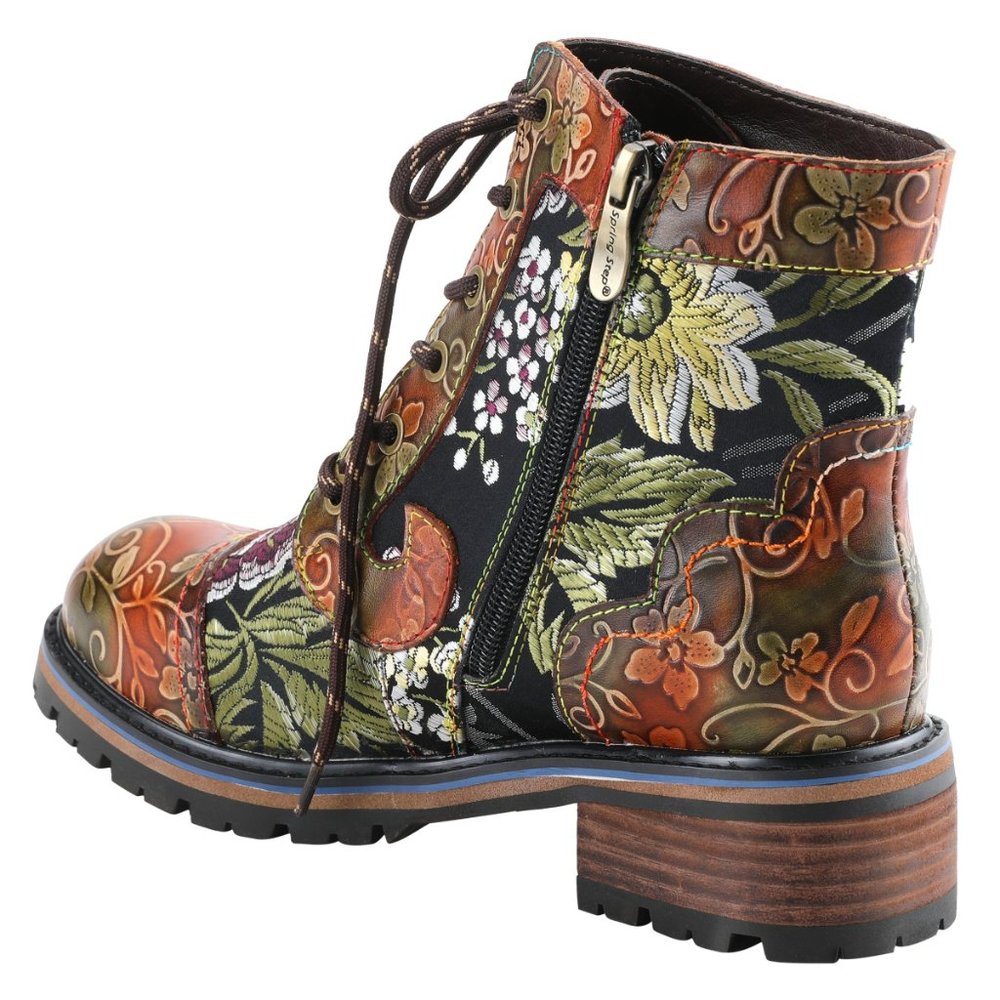 L'ARTISTE FANTASTIC WOMEN'S FLORAL LEATHER AND TEXTILE BOOTIES Brown Multi - Picture 7 of 7